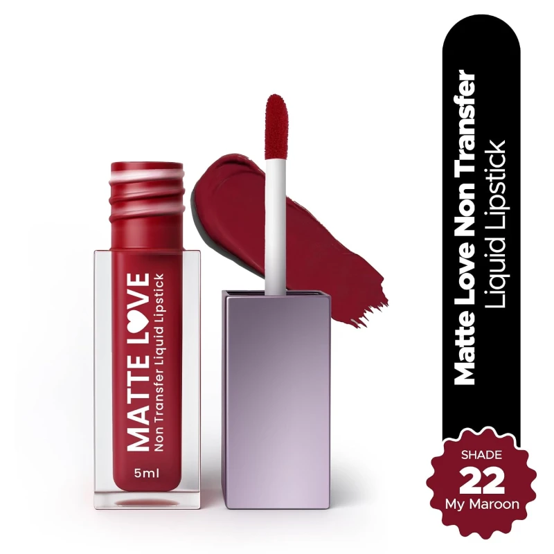 Hilary Rhoda Matte Love Non Transfer Liquid Lipstick | Lightweight & Matte Finish | Waterproof Lipstick for Women | Long Lasting & Non-Drying Lipstick | 5ml (My Maroon - Shade 22) - Thumbnail 8
